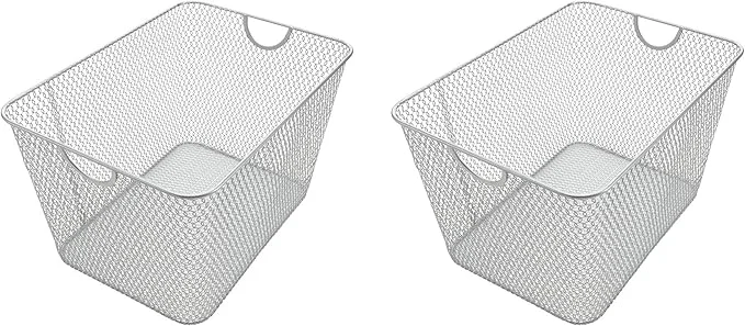 Smooth YBM Home Kitchen Pantry Organizer Mesh Wire Storage Basket for Shelves and Cabinets Multipurpose Steel Wire Basket for Organizing Office Household and Laundry Supplies 15 x 12 x 11.5 in Pack of 2About ThisOverview Verified