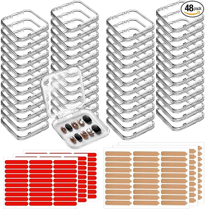 Genuine 48 Sets Press On Nail Storage Box Clear Artificial Nail Display Case Acrylic Nail Boxes Press On Nail Packaging Box Adhesive Double Sided Tape Nail Box for Nail SalonAbout ThisOverview Practical