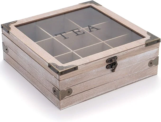 Recyclable handrong Tea Box Organizer - Rustic Tea Bag Storage Teas Bag Holder for Coffee Sugar Pods Packets More – Elegant Tea Storage Solution for Home Kitchen Gray About ThisOverview Solid