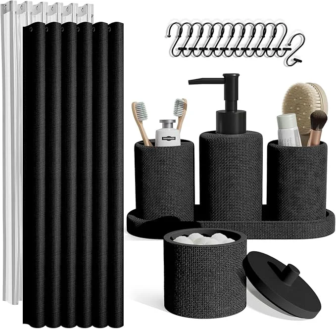 Original Clara Clark Bathroom Set - Black Bathroom Accessories Set 19PC Bathroom Accessory Set Bathroom Sets with Shower Curtain Set Soap Dispenser Toothbrush HolderAbout ThisOverview Artisan