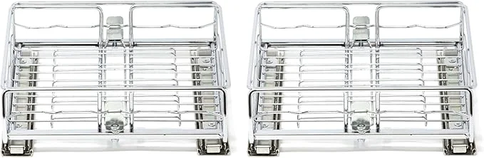 Practical Origami 2 Pack Kitchen or Bathroom Chrome Plated Steel Sliding Pullout Drawer and Cabinet Organizer Adjustable 10 Inch Width SilverAbout ThisOverview Trendy