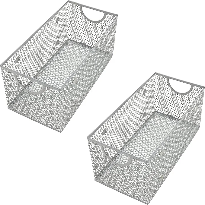 Lightweight YBM Home Kitchen Pantry Organizer Wire Basket for Shelves Pantry and Cabinets Mesh Open Metal Storage Bin for Organizing Household Office and Laundry Supplies 11 x 5.5 x 5 in Pack of 2About ThisOverview Organic