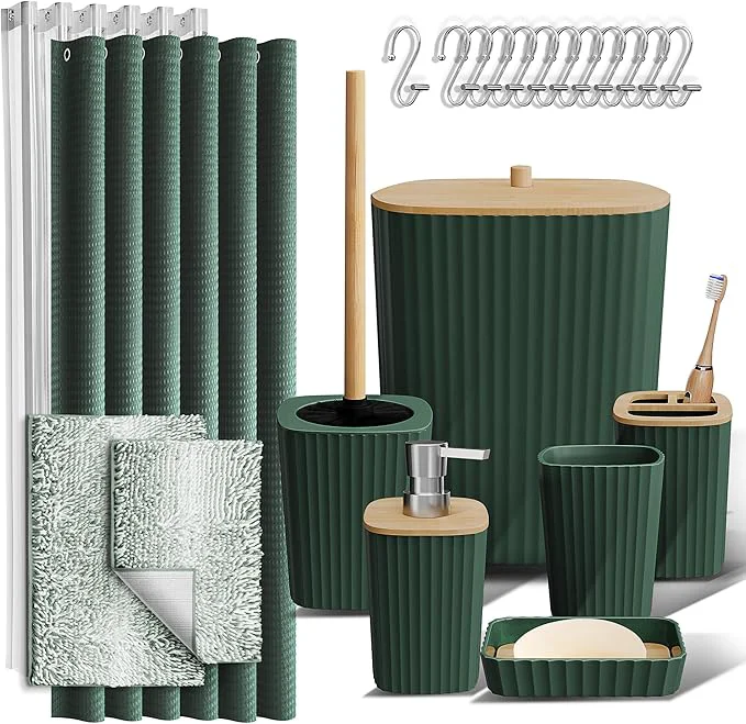 User-Friendly Clara Clark Bathroom Accessories Set - Bathroom Set Bathroom Sets with Shower Curtain and Rugs Shower Curtain Set with Bathroom Trash Can - Ombre Green - 22PCAbout ThisOverview Fashionable
