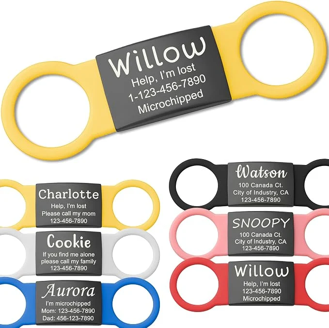 Environmentally Friendly Anavia Slide On Silent Pet ID Tags S M L XL Personalized Black Stainless Steel Convenient