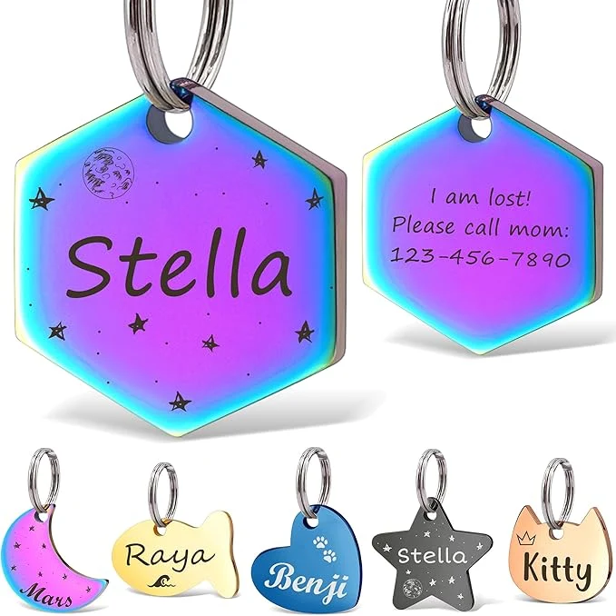 Outstanding Anavia Small Size Dog Cat ID Tags Small XS Personalized Color Plated Stainless Easy-to-Use