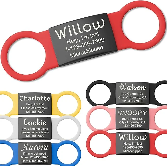 Sustainable Anavia Slide On Silent Pet ID Tags S M L XL Personalized Black Stainless Steel High-End