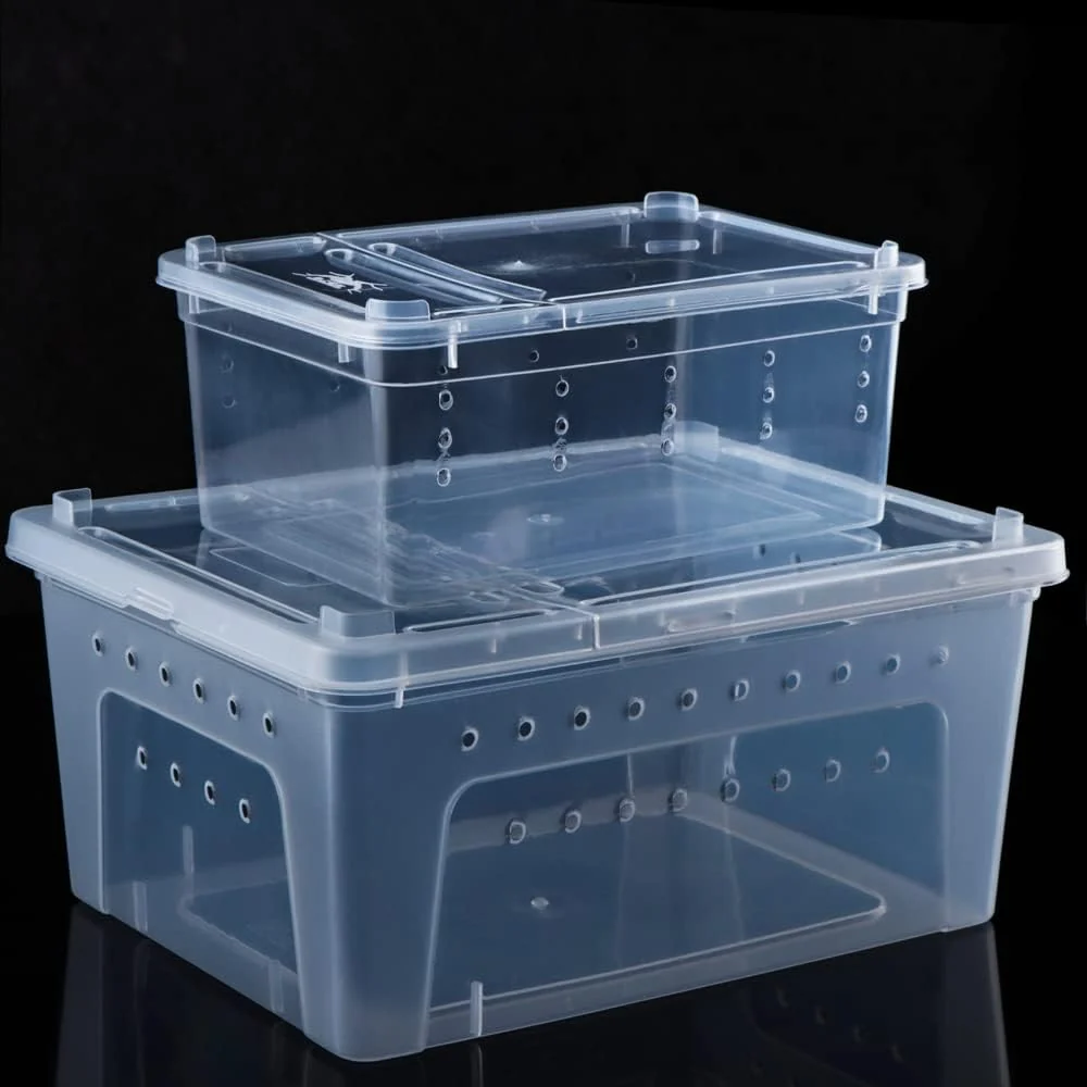 Flexible 2 Pack Reptile Box Escape-Proof Breeding House Portable Reptile Terrarium Habitat for Reptile Crickets Snails Hermit Crabs Baby Tortoise Snakes Tarantulas Geckos Frogs Lizards S and L First-Class
