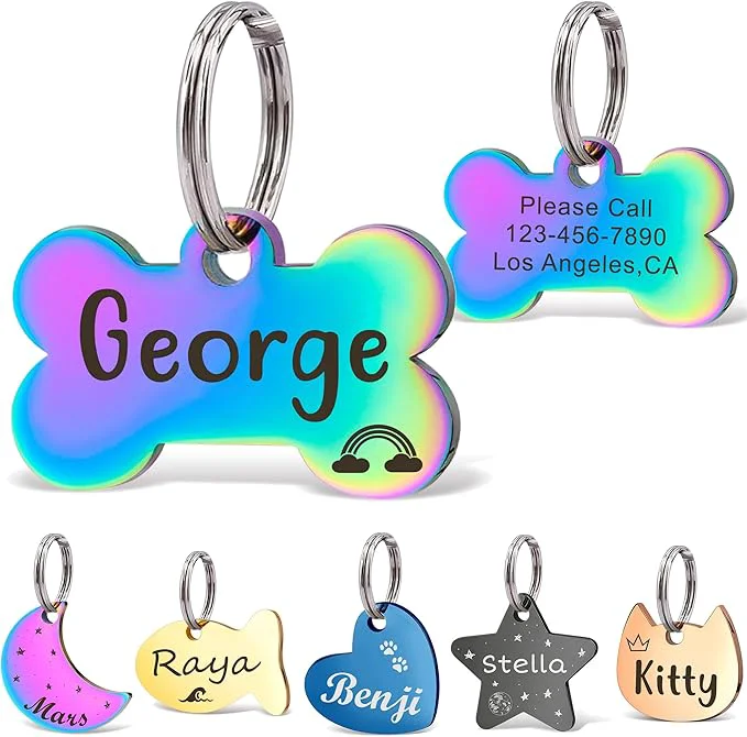 Effective Anavia Small Size Dog Cat ID Tags Small XS Personalized Color Plated Stainless Relaxed