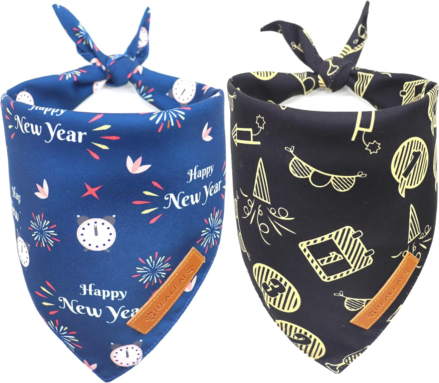 Classic eaf Happy New Year Dog Bandanas 2 Pack Reversible Holiday Pet Scarf for Boy and Girl Premium Durable Fabric Bandana for Small Medium Large and XLarge Dogs Large