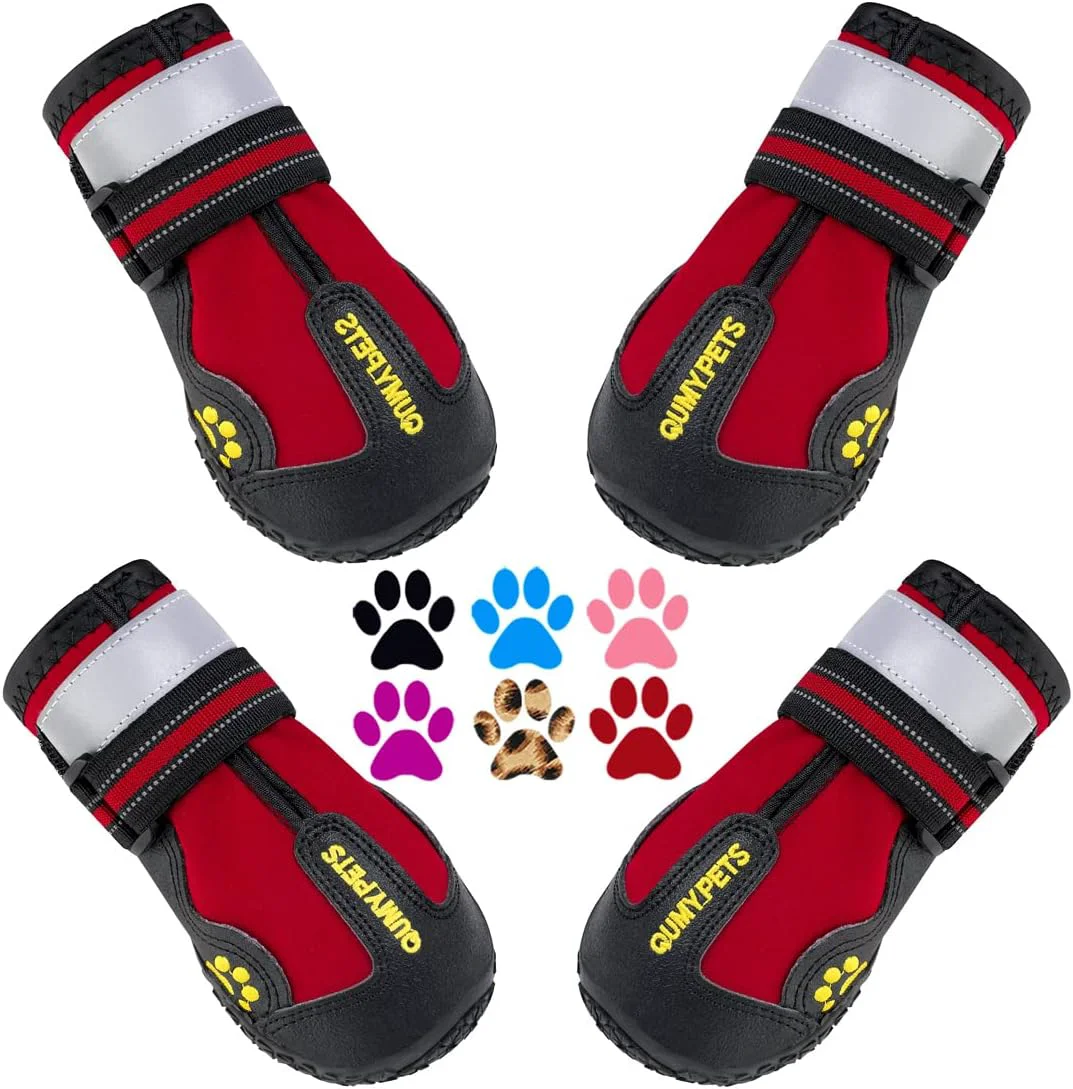 Superior QUMY Dog Shoes for Large Dogs Medium Dog Boots Paw Protectors for Winter Snowy Day Summer Hot Pavement Water-Resistant in Rainy Weather Outdoor Walking Indoor Hardfloors Skid-Resistant Sole World-Class