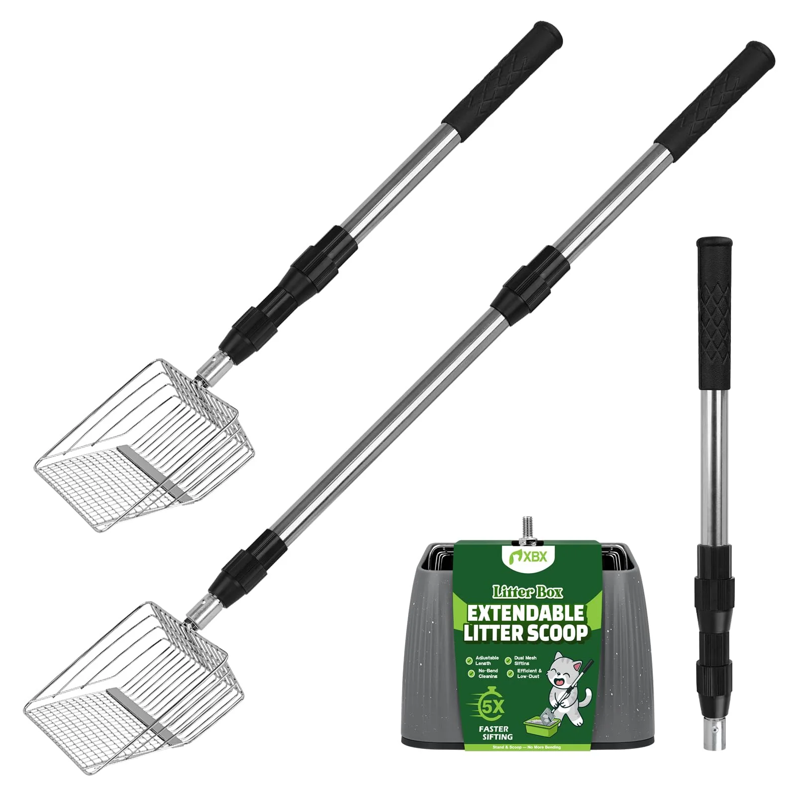 Selected XBX Long Handle Cat Litter Scoop with Holder – Adjustable Stainless Steel Unique