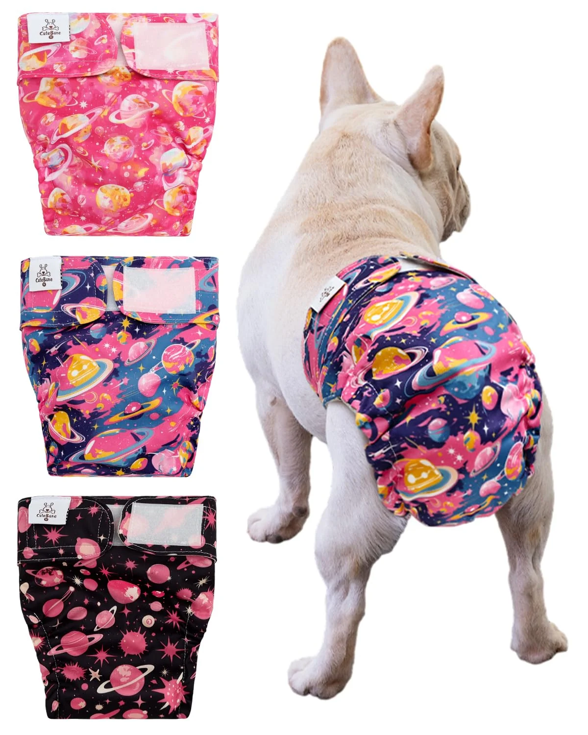 Traditional CuteBone Washable Dog Diapers – No Tail Hole 3 Pack Docked-Tail WWD34XL Stylish