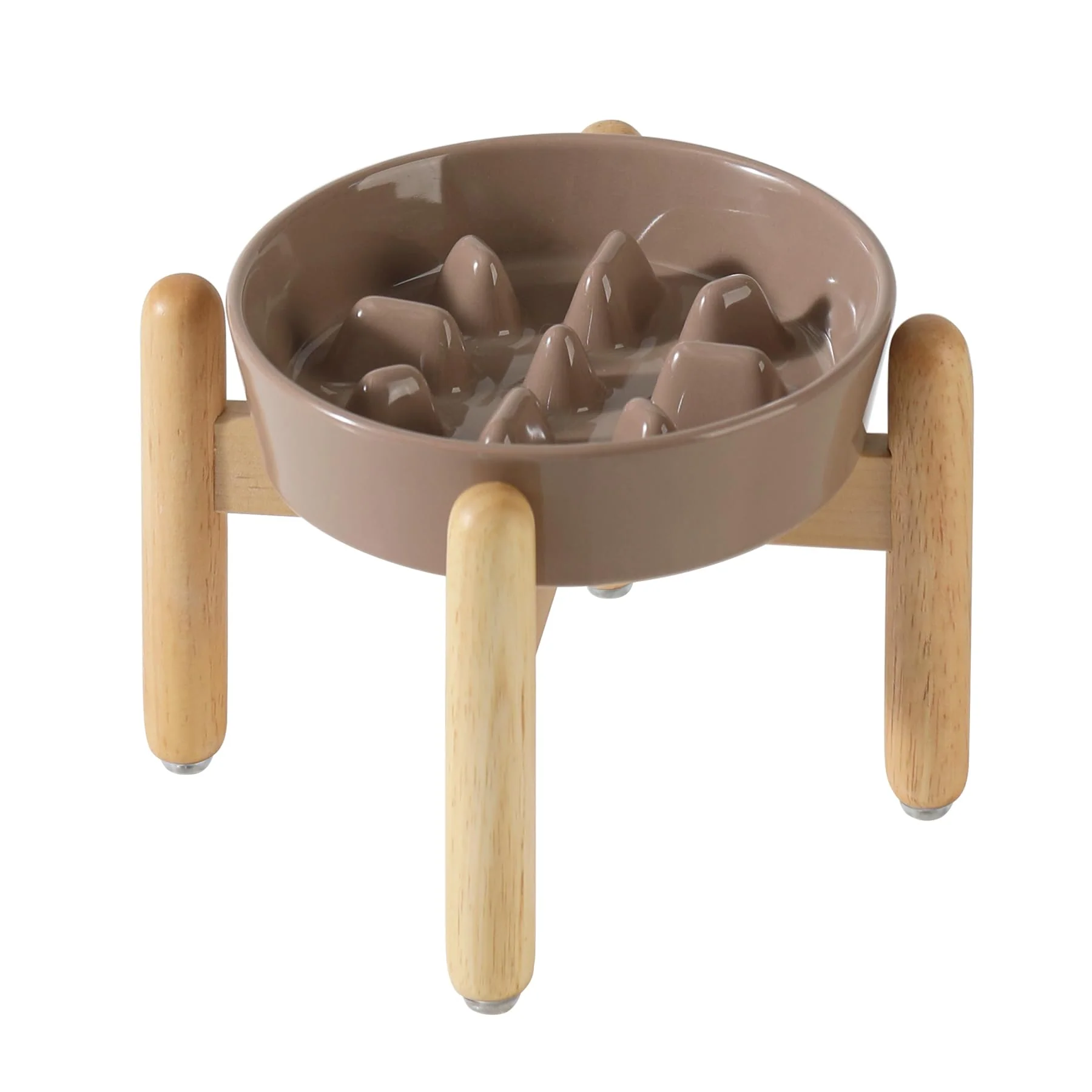 Classic Havniva Ceramic Raised Slow Feeder Set for Small Medium Dogs d Bowl with Wooden Stand Brown Coffee Environmentally Friendly