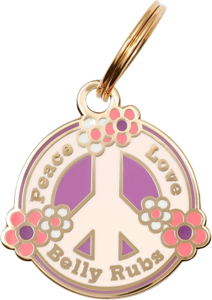 Elegant Two Tails Pet Company Personalized 'Peace Belly Rubs' Pet ID Tag Collar Charm Outstanding