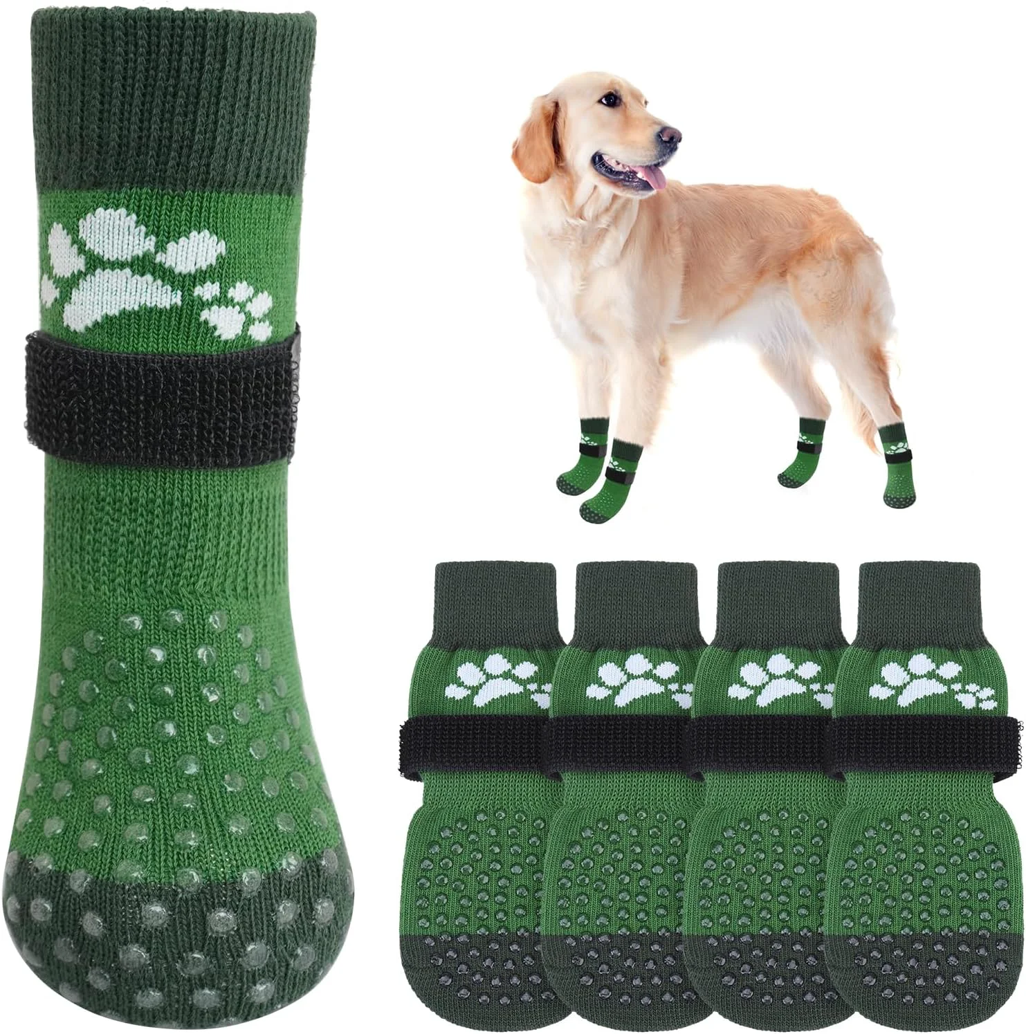 Secure SCENE Anti Slip Dog Sock to Prevent Licking Paws for Hardwood Floors Boots Paw Protector Shoes for Hot Cold Pavement with Grippers Double Sides Grips for Small Medium Large Senior Dogs L Excellent