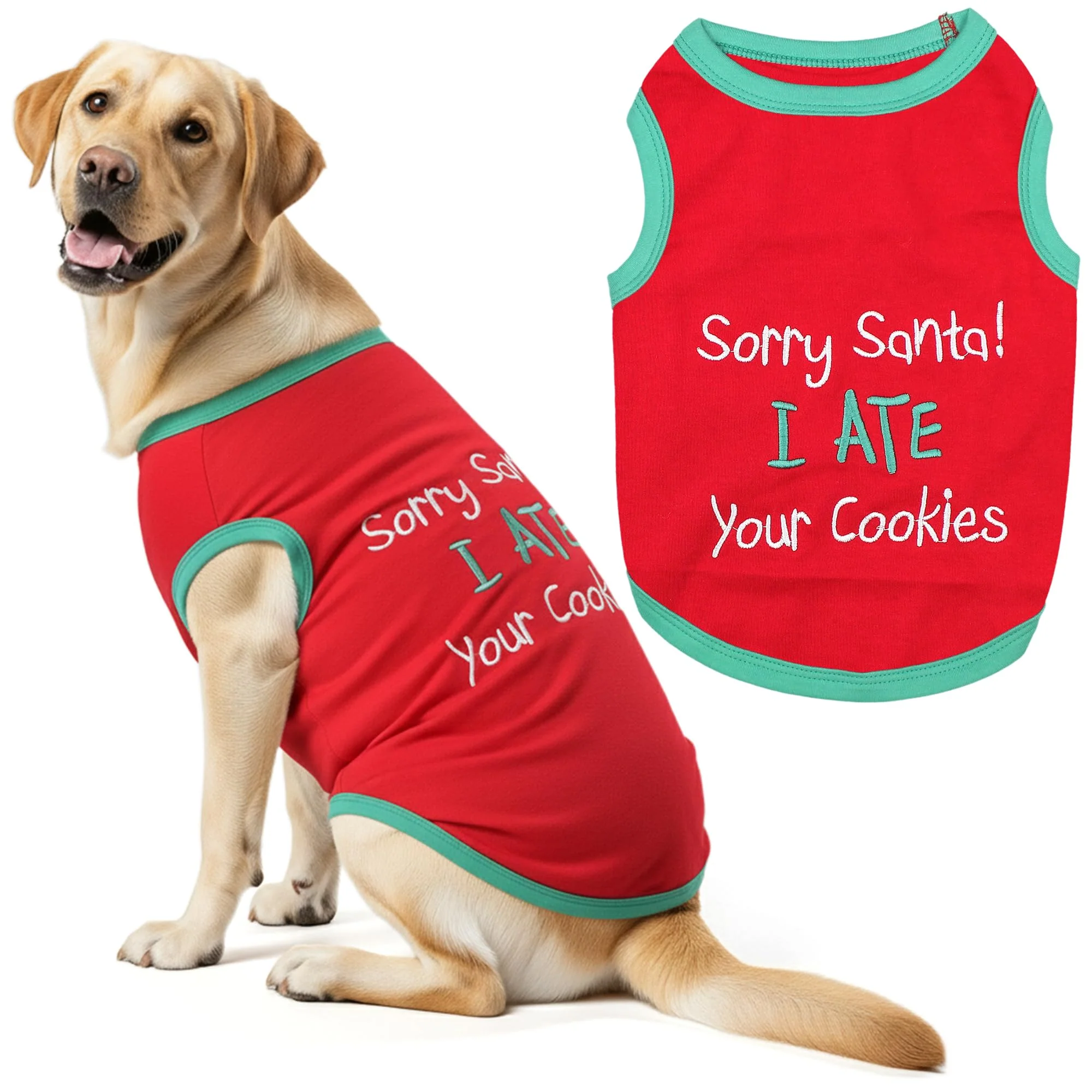 Unique Parisian Pet Dog Tshirt Embroidered Sorry Santa I Ate Your Cookies Lightweight Cotton Christmas Shirt Sleeveless 3XL Environmentally Friendly