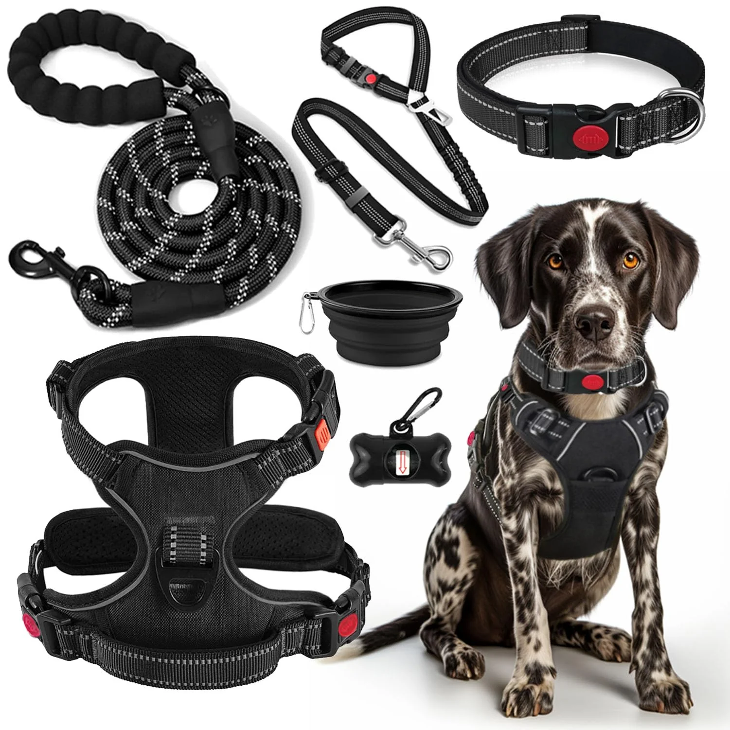 Clean Lobeve No Pull Dog Harness Collar Leash Set – Car Belt Bowls Dispenser for Small to Large Dogs Fast