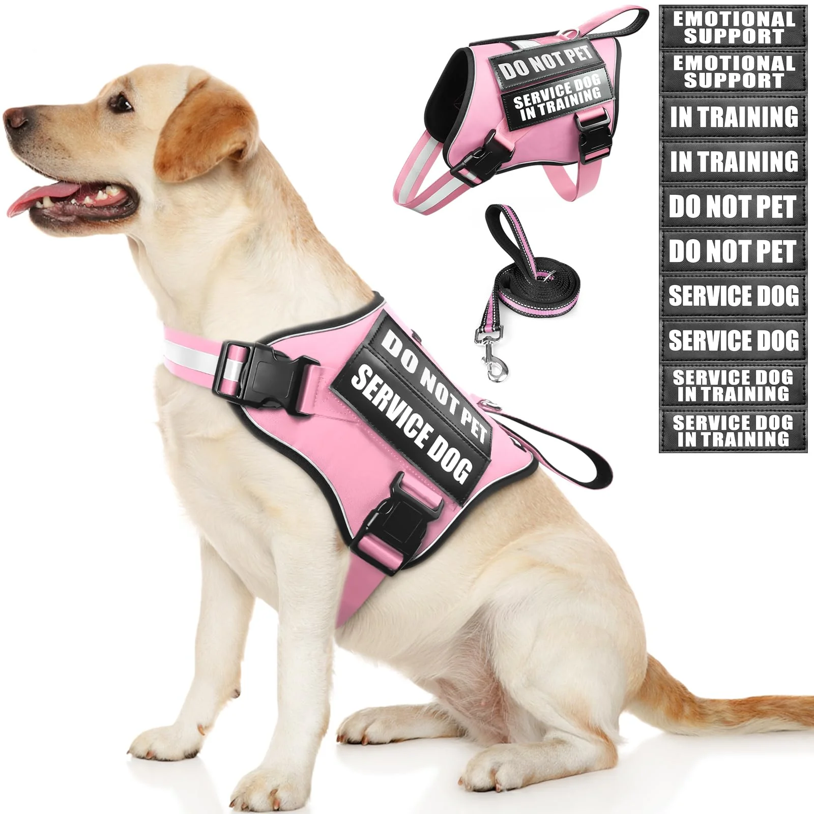 Detailed MOOGROU Service Dog Vest Harness Leash Set - No Pull Reflective 10 Patches Pink M Casual