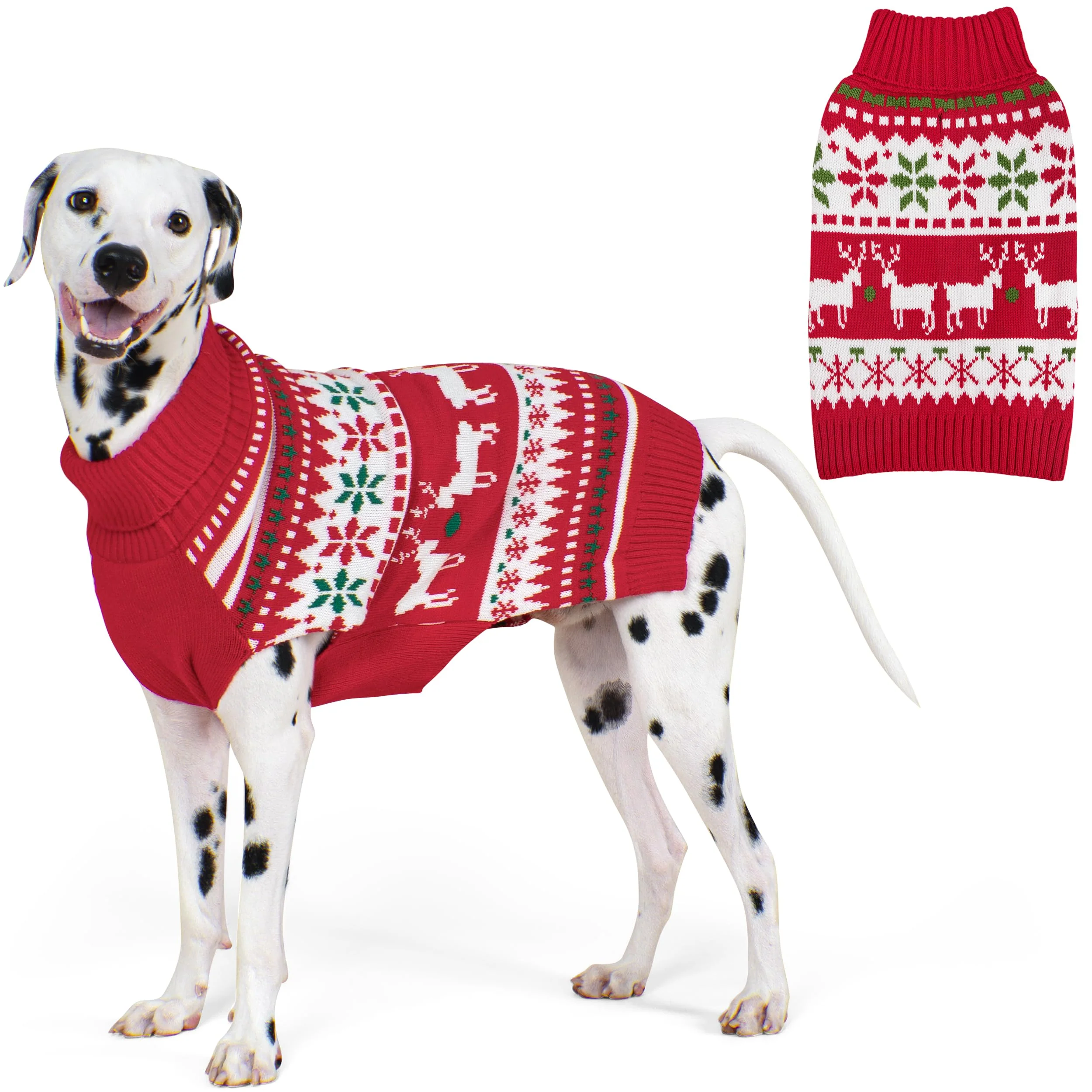 Genuine KYEESE XXX-Large Dog Christmas Sweater – Warm Turtleneck Knitwear with Snowflake Reindeer Pattern Exceptional