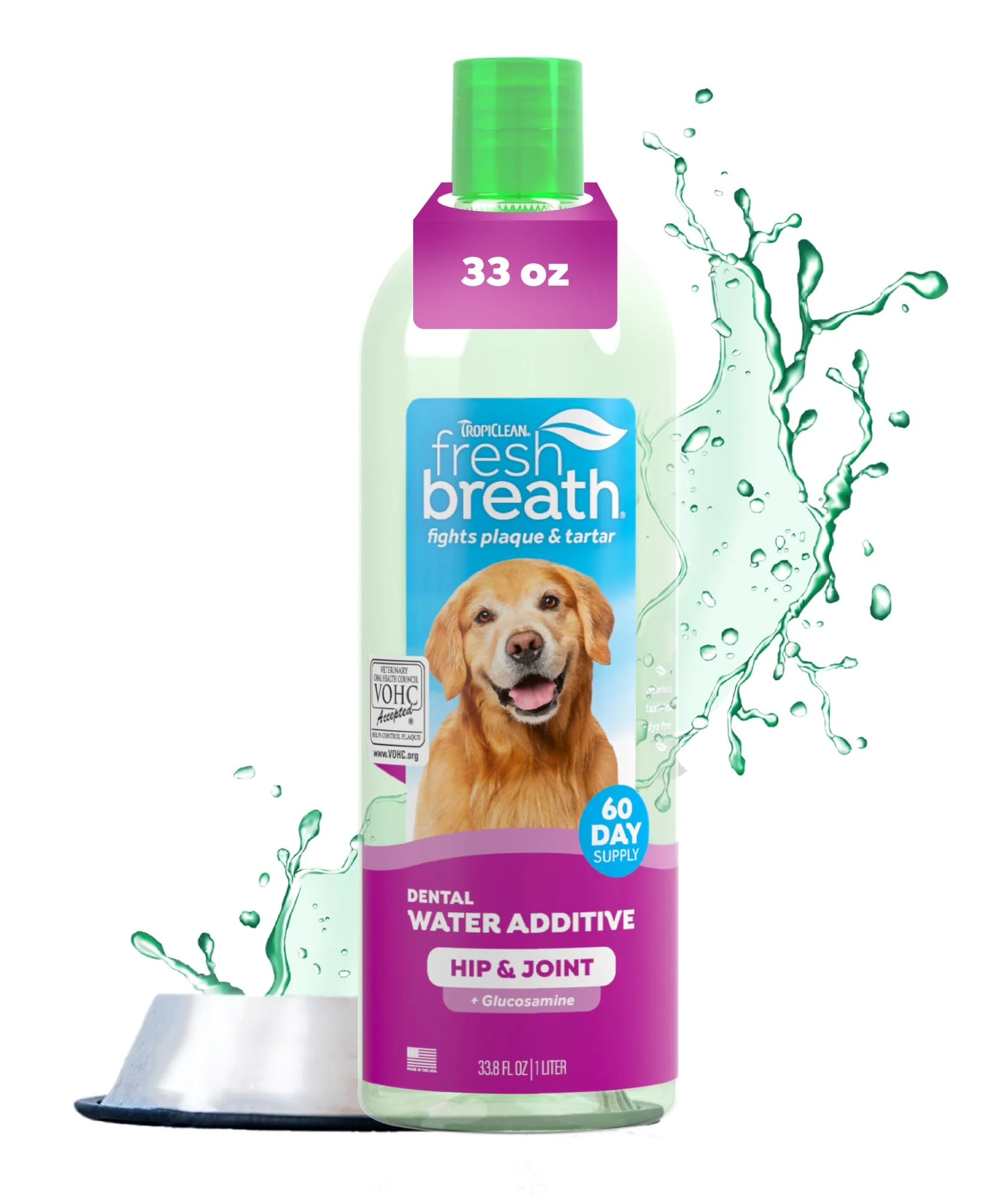 Convenient TropiClean Fresh Breath Water Additive for Dogs — Glucosamine Joint Support VOHC 33.8oz Efficient