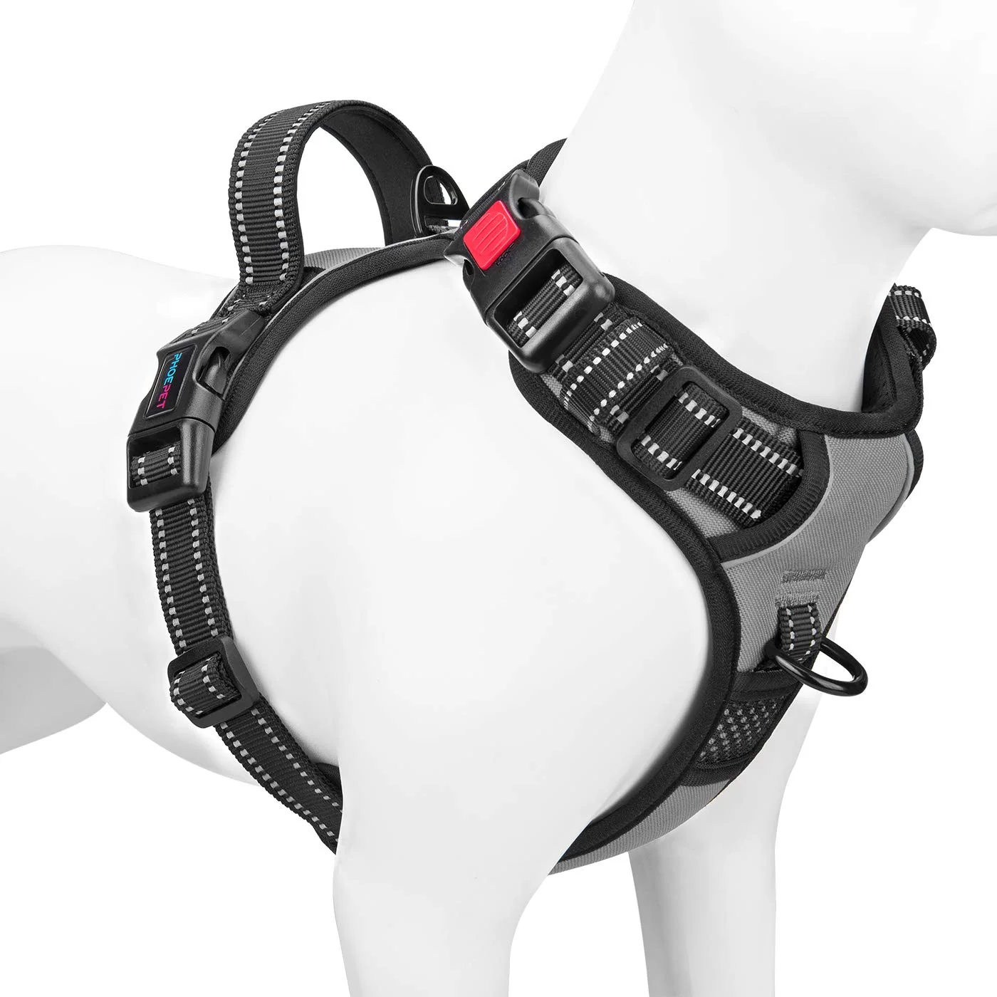 Flexible PHOEPET No Pull Harness – Reflective Front Clip Vest with Handle 3 Buckles 2 D-Rings XL Grey Long-Lasting