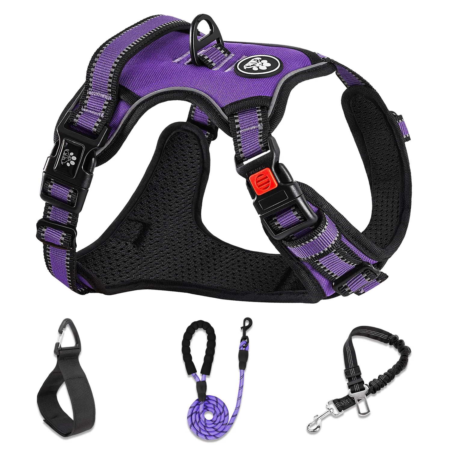Trendy NESTROAD No Pull Dog Harness – Adjustable Oxford Vest with Leash Reflective No-Choke Harness for Small to Medium Dogs Medium Purple Top-Quality