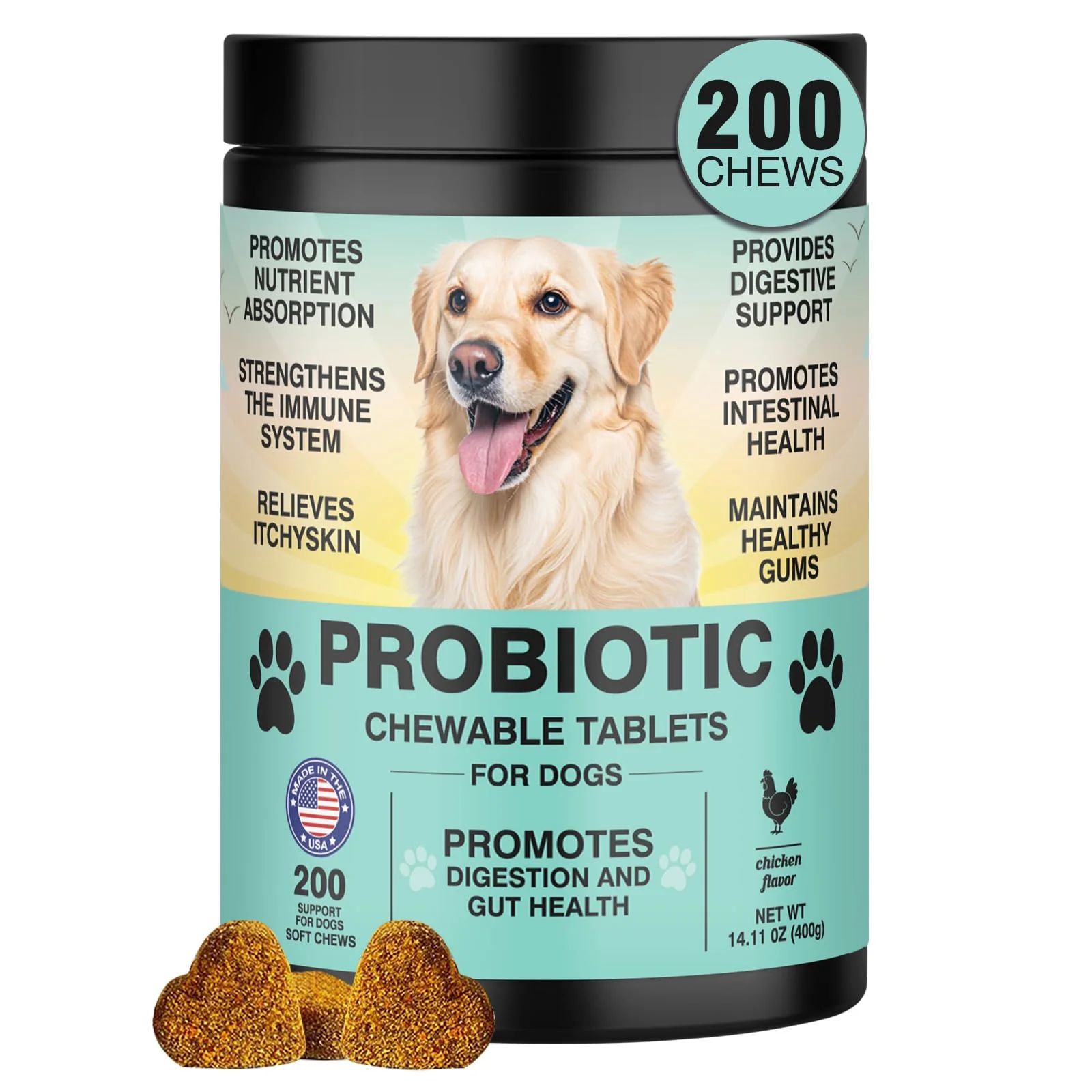 Specialty TzzyiC Probiotics for Dogs – Digestive Health Chews with Enzymes 200 Chicken Flavor Elite