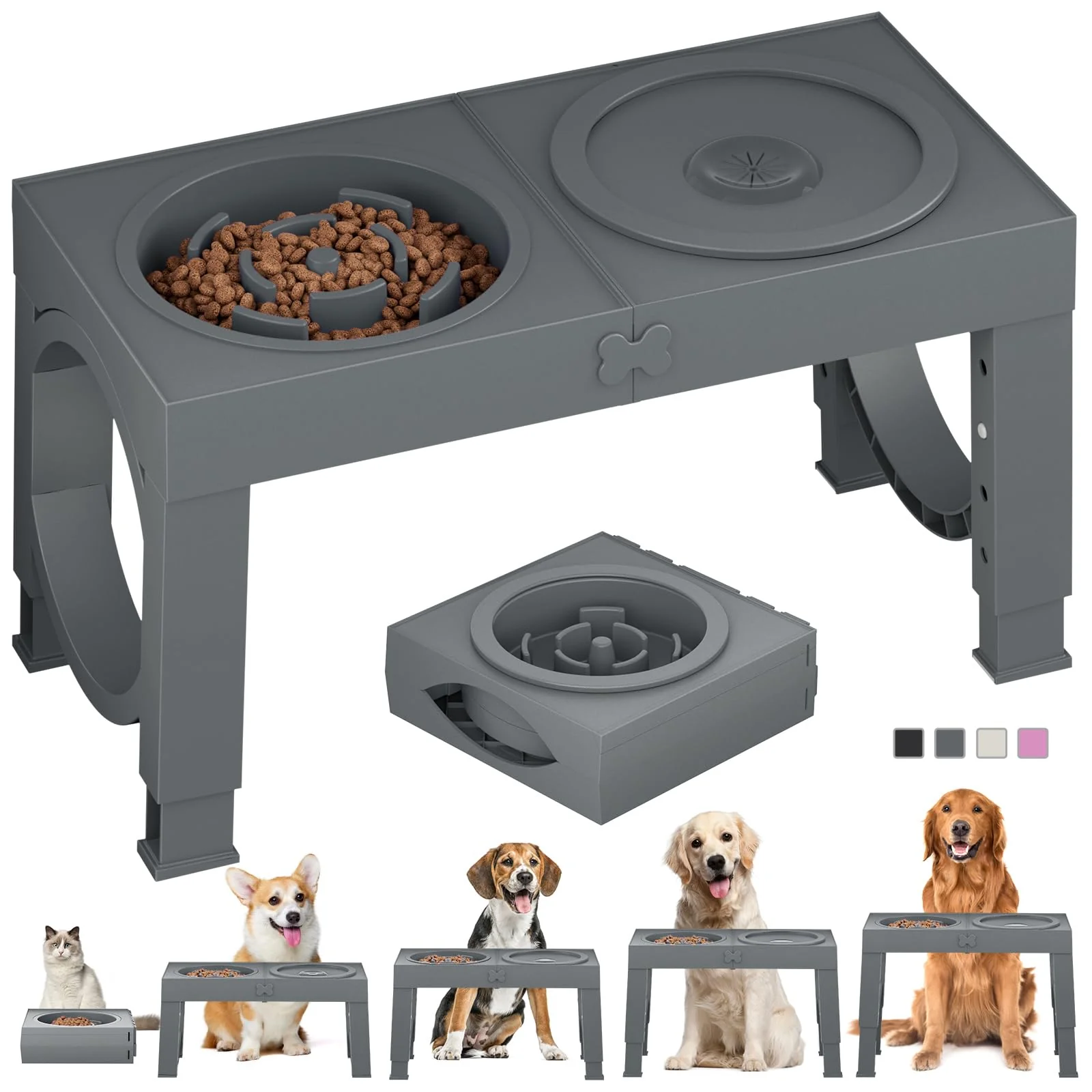Excellent XIAZ Slow Feeder d Dog Bowl Stand for Large Medium Dogs – 4 Heights Non-Slip Durable Portable Fine
