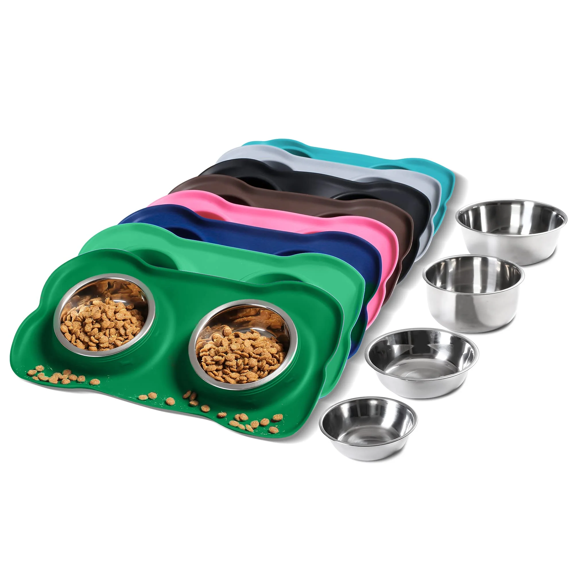 Exceptional Hubulk Pet Dog Bowls Set 2 Stainless Steel Bowls No-Spill Silicone Mat Scoop Medium Hunter Green Fashionable