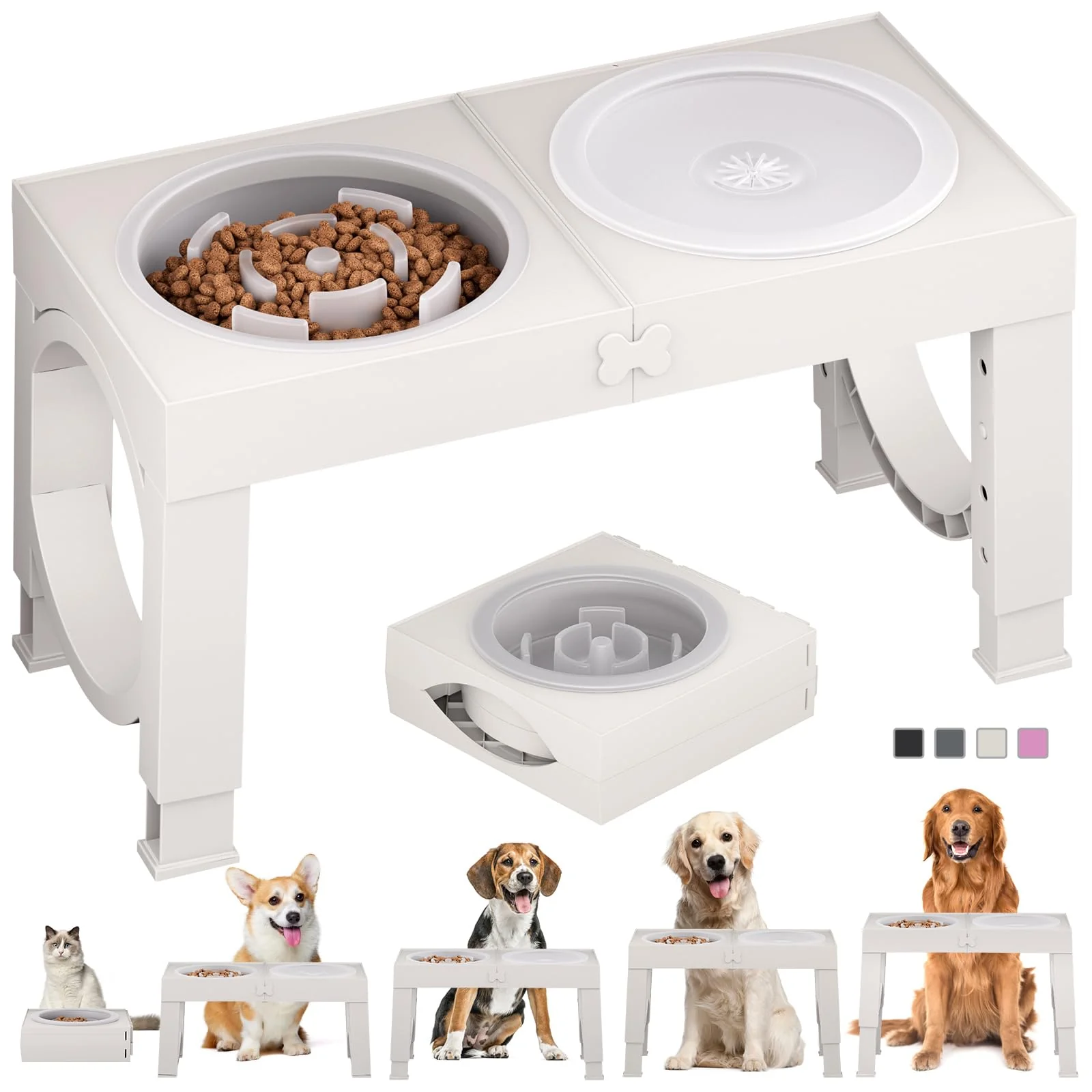 Excellent XiaZ Slow Feeder Dog Bowl Stand – d 4-Height Adjustable Non-Slip Durable for Large Medium Dogs Traditional