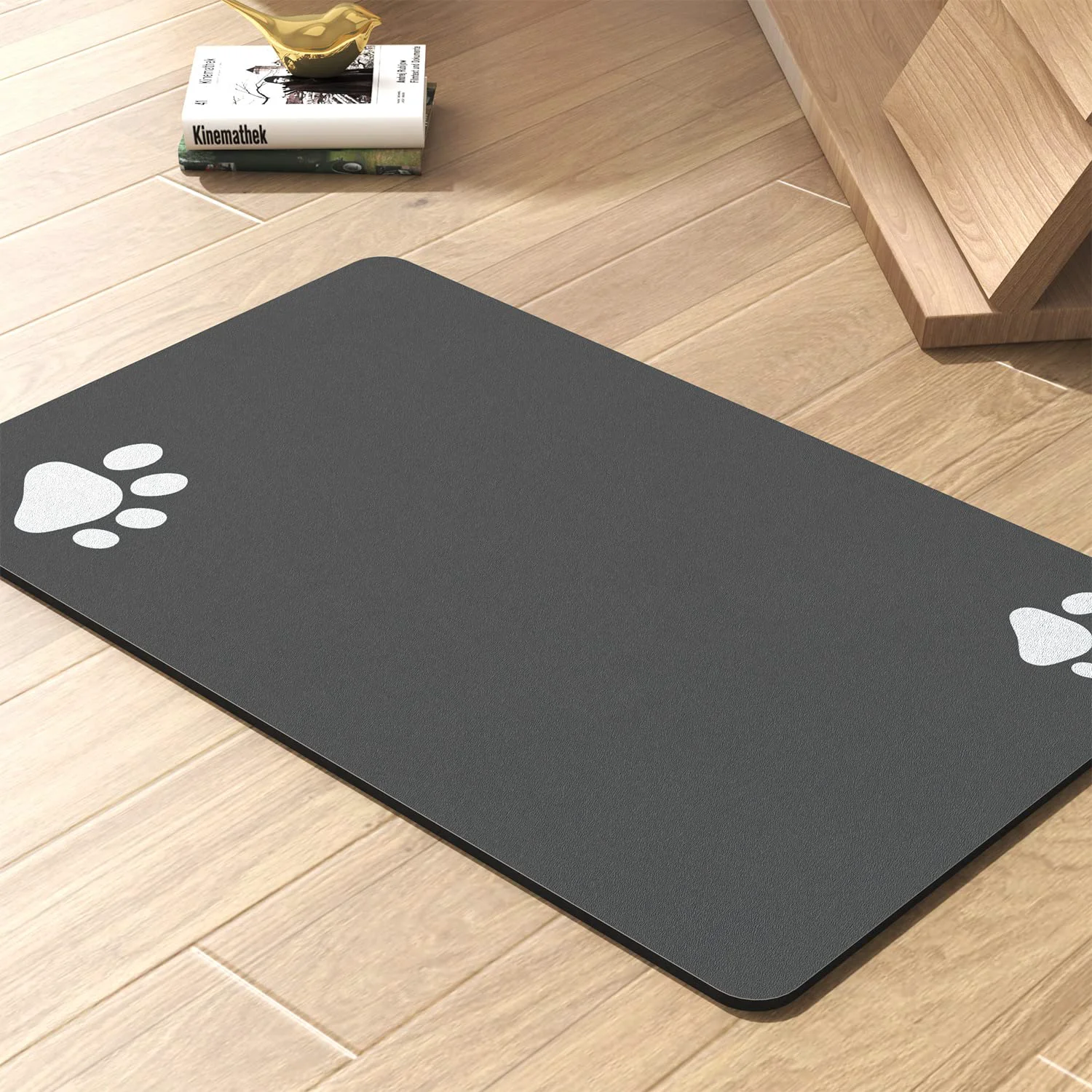 Natural Padoor Pet Feeding Mat - Absorbent Anti-Slip Quick-Dry 16x24 Dark Grey Safe