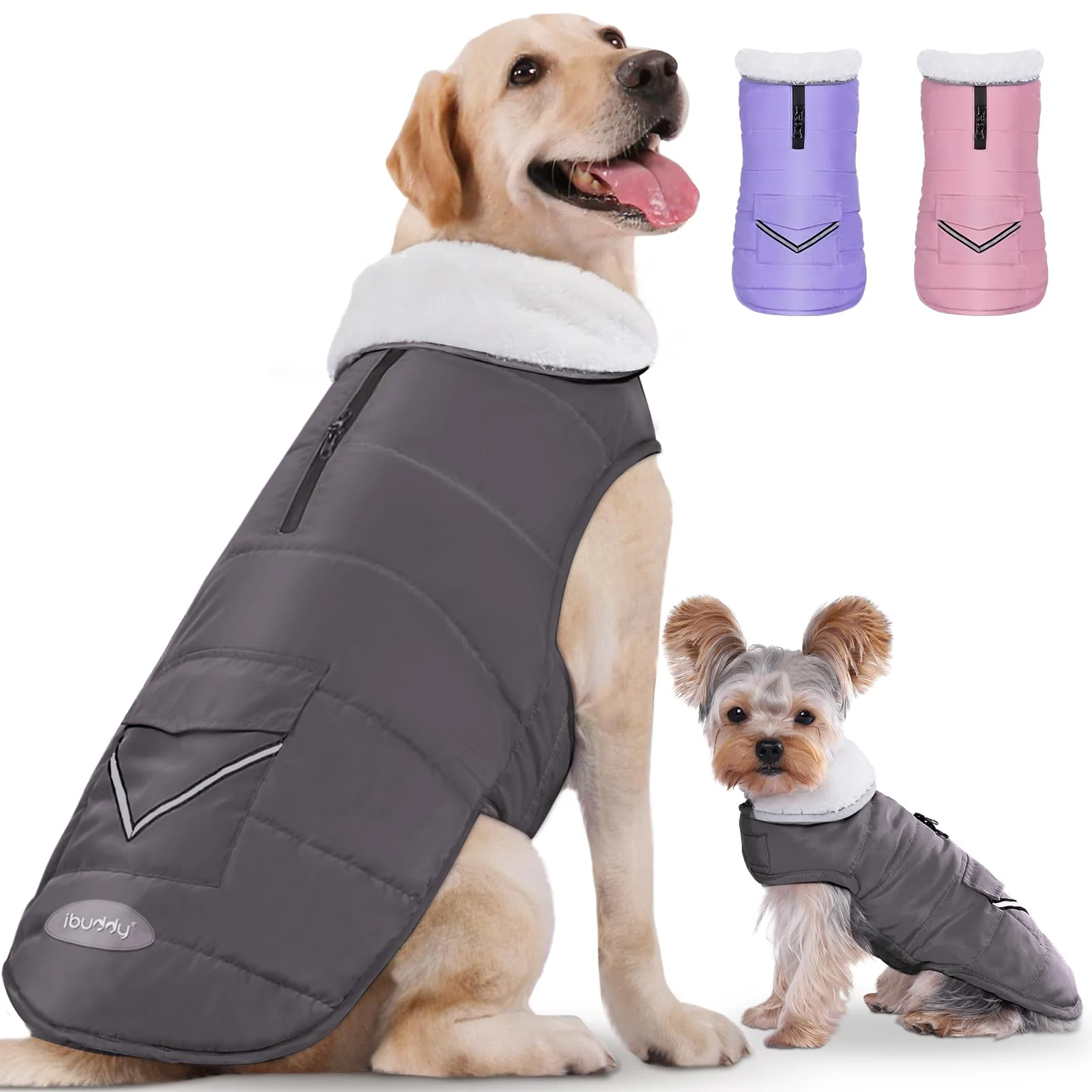 Unique iBuddy Dog Winter Jacket for X-Large Dogs – Waterproof Reflective Adjustable Fleece-Padded Coat High-Quality