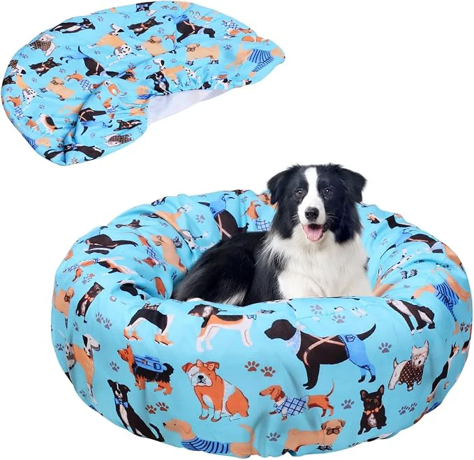 Carefully Designed Round Dog Bed Covers Elastic Edged Washable Pet Bed Protector Green