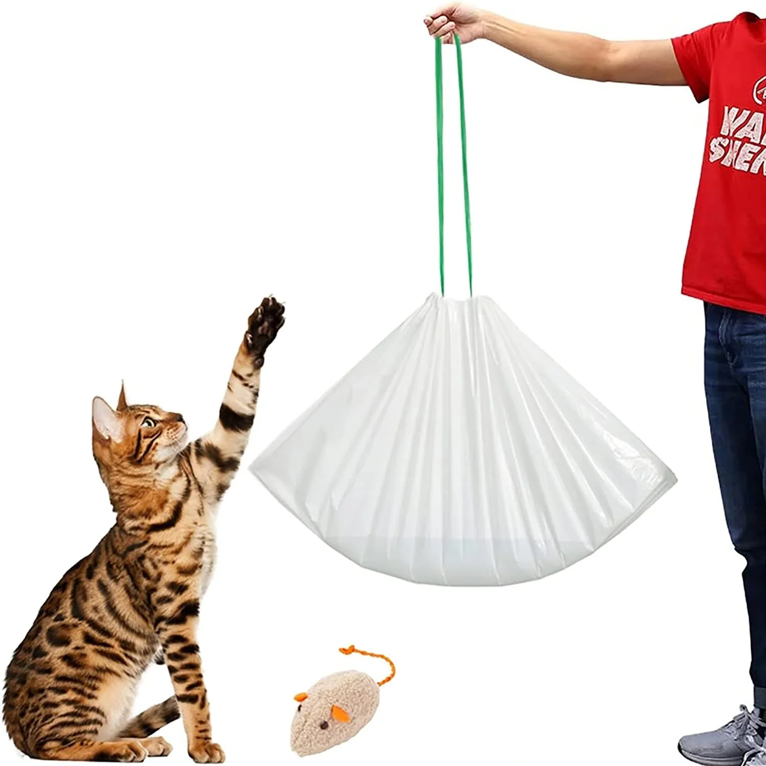 Carefully Designed KropBom 40 Count Cat Litter Box Liners - 36 x 16 Large Heavy-Duty Pre-Separated Drawstring Unscented Efficient