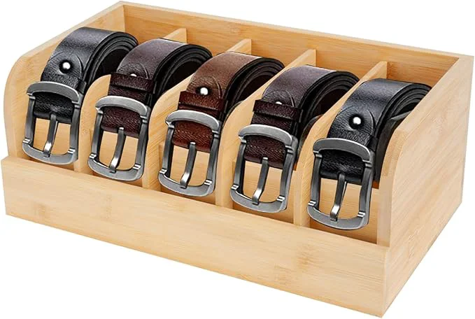 Luxury GTI Belt Organizer 5 Compartments Belt Organizer for Closet and Drawer Bamboo Display Case for Tie and Belt Belt Storage Organizer for Men Women Wooden About ThisOverview Specialty