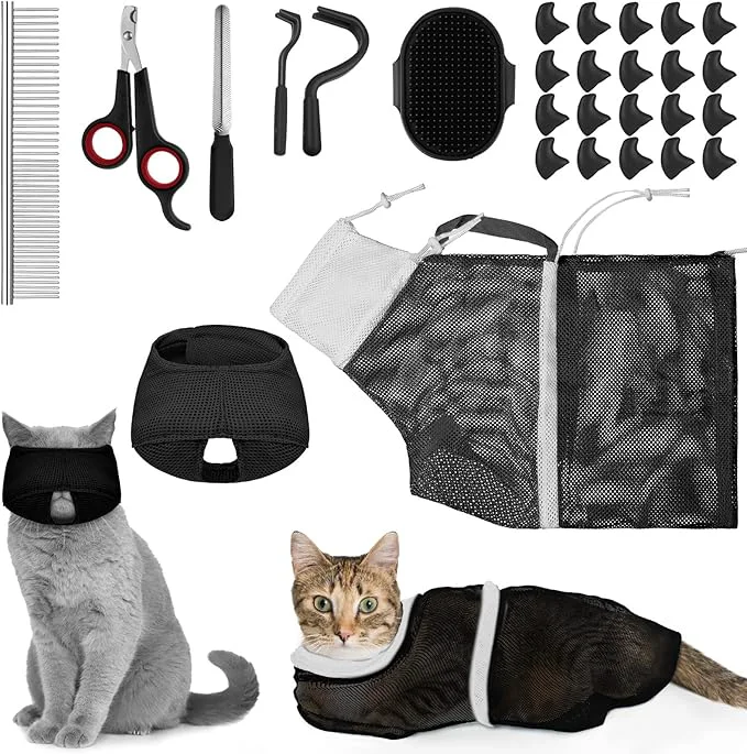 High-Grade 9 Pcs Cat Bathing Bag Set Cat Shower Bag Anti Bite and Scratch Clean