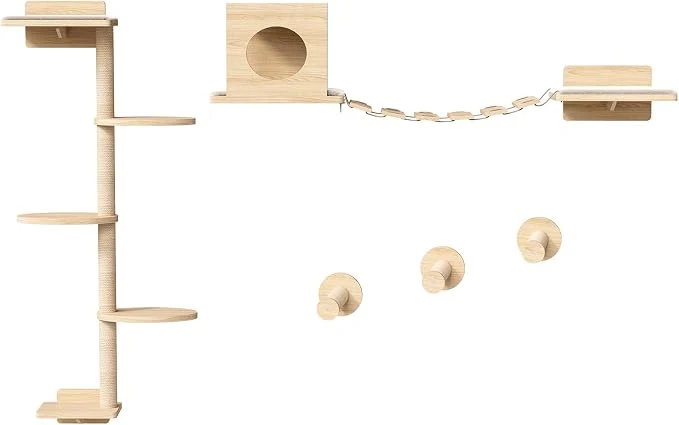 Quality HOOBRO Wood Cat Wall Shelves for Large Cats 11-Piece Cat Wall Furniture Secure