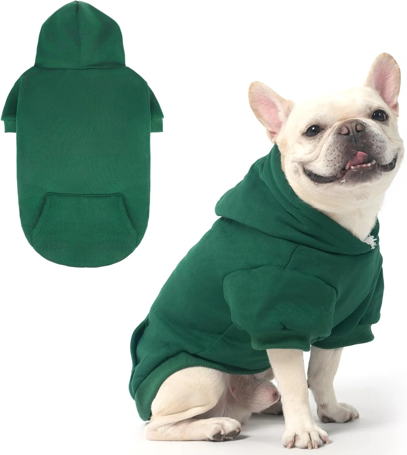 Trendy KOOLTAIL Basic Dog Hoodie - Soft Warm Dog Sweater with Leash Hole and Pocket Winter Coat Cold Weather Clothes Small to Large Deep Green Stylish