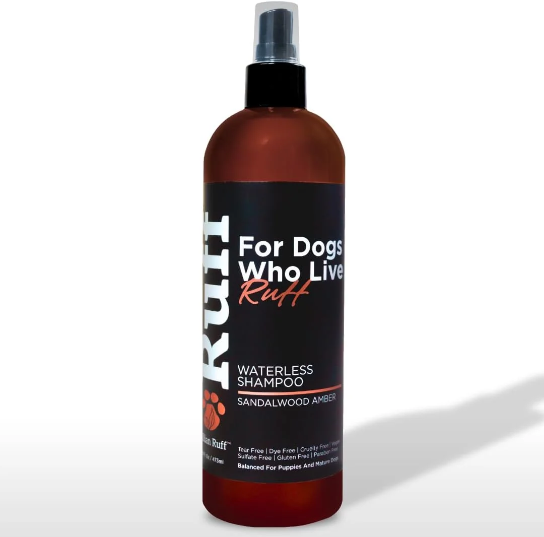 Smart Ruff by Lillian Ruff No-Rinse Waterless Dog Shampoo Spray Sandalwood Amber Pet Deodorizer for Cleaning Conditioning Detangling Moisturizing Dogs Cats Safe for Puppies USA Made Trusted