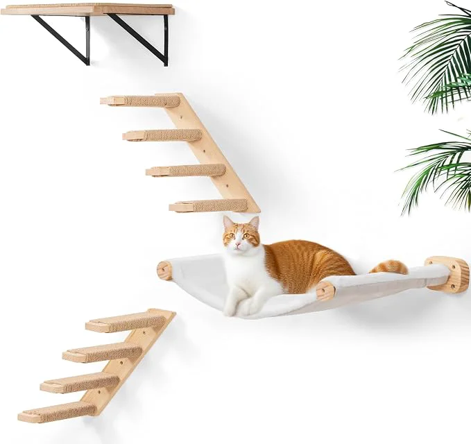 Healthy Cat Wall Hammock Set of 4 – 1 Floating Fabric Hammock 2 Ladders Luxury