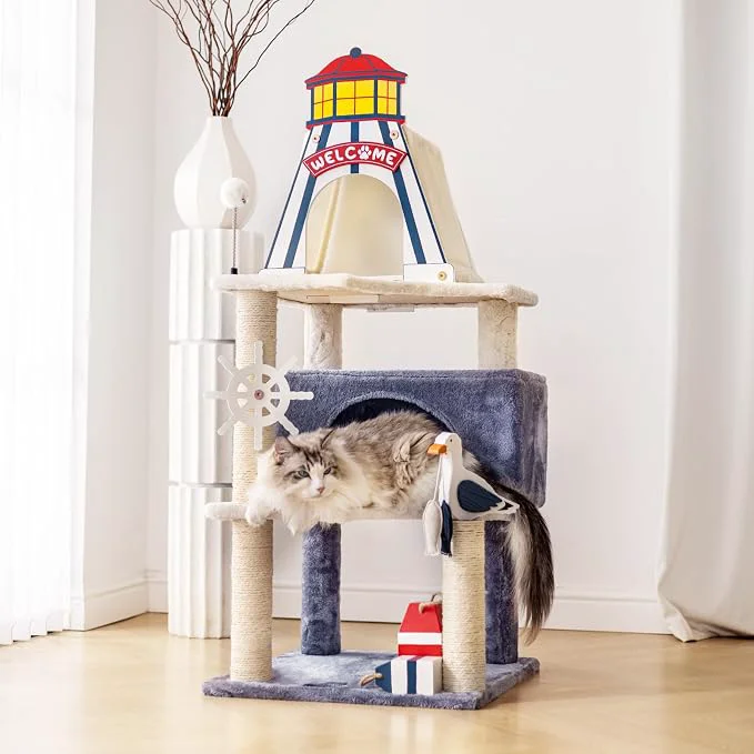 Selected HYABi 48.5-Inch Novelty Lighthouse Seagull Wheel Buoy Cat Tree Tower Condo Bed Relaxed
