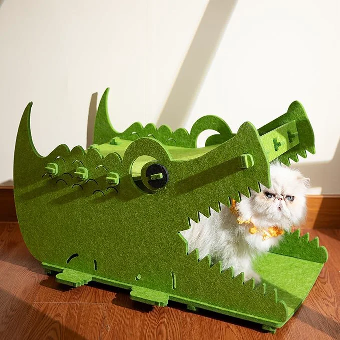 Healthy Cat Bed House for 25 LBs Indoor Cats Small Dogs Large Cute Crocodile Felt Pet Exclusive