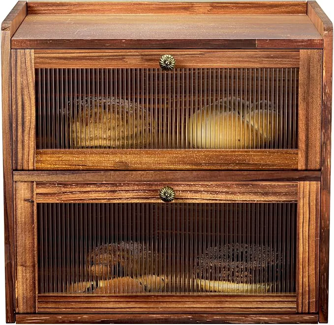 Breathable Bread Box for Kitchen Countertop Wooden Bread Storage Container Bin 2 Layer Corner Breadbox Large Capacity Vintage Farmhouse Food Organizer Pantry Shelf with Window Brown Pine WoodAbout ThisOverview Fashionable