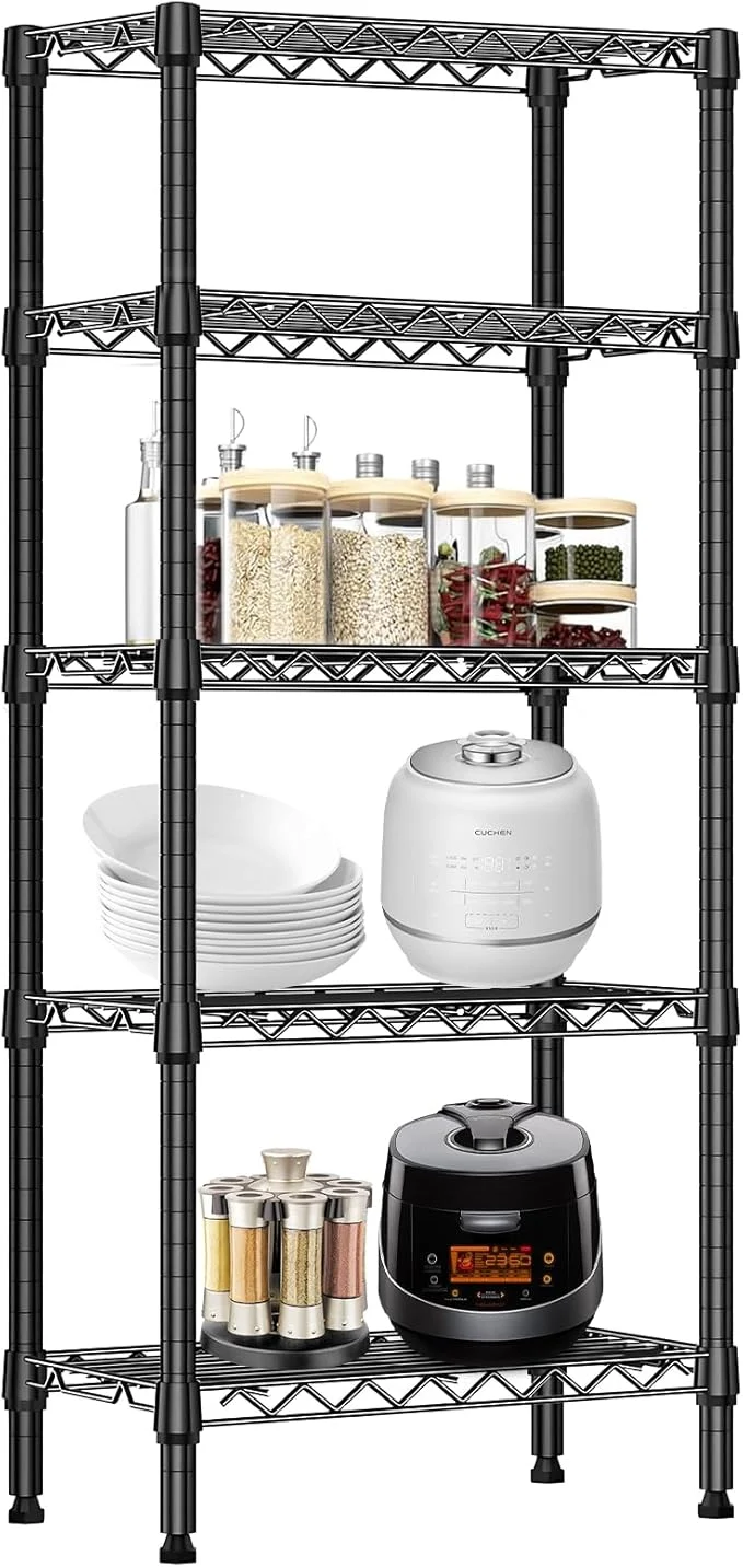 Expertly Made Heavy Duty Stainless Steel Kitchen Storage Rack Adjustable Shelf Organizer with Non-Slip Mats Black for Cabinets Countertops Pantries 5-Tier Rack About ThisOverview Eco-Friendly