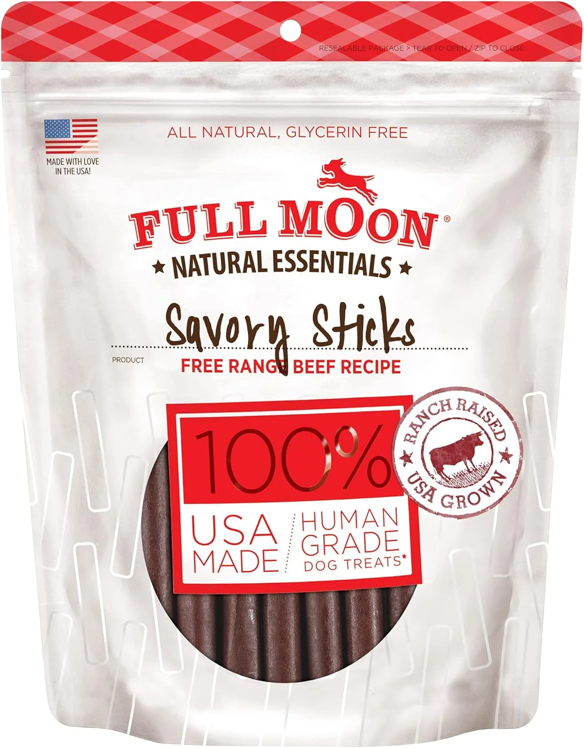 Sustainable Full Moon All Natural Human Grade Dog Treats Essential Beef Savory Sticks 22 Ounce 1.375 Pound Pack of 1 Luxury