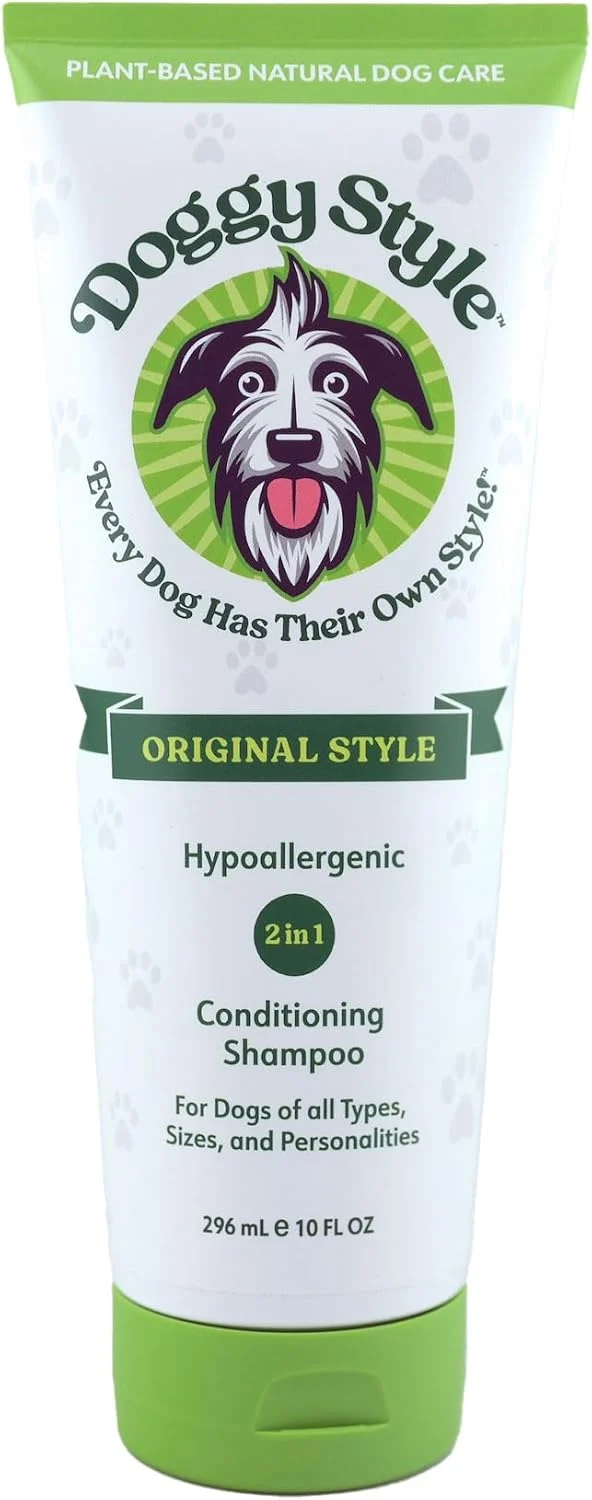 Carefully Designed DOGGY STYLE – Dry Skin Itch Relief Pet Shampoo Conditioner for Dogs Hypoallergenic Puppy Wash Plant-Based with Coconut Oils Olive Oils to Rid of Irritated Skin Issues Tear- Anti-Dander High-Grade