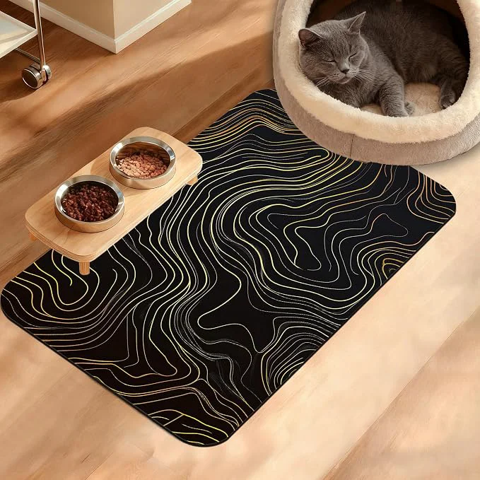 Excellent Dog Bowl Mat Abstract Map Pet Feeding Mat User-Friendly