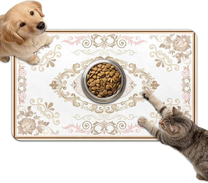 Elegant Dog Food Mat for Bowls Absorbent Quick Dry Dog Cat Mats for Food and Water Comfortable
