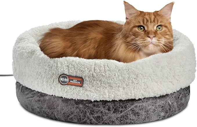 Fashionable K H Pet Products Heated Cat Bed Indoor Thermo-Snuggle Cup Bomber Soft Heated Consistent