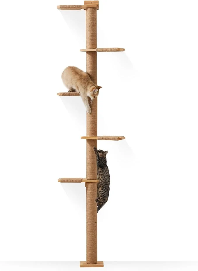 Practical FUKUMARU Tall Cat Tree 5 Tier Floor to Ceiling Cats Tower Wall-Mounted Kitten High-Performance